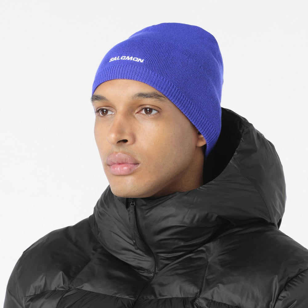 Unisex Fleece-Lined Knit Beanie - Blue