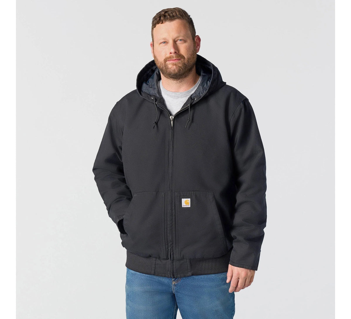Men's Insulated Hooded Canvas Jacket - Black