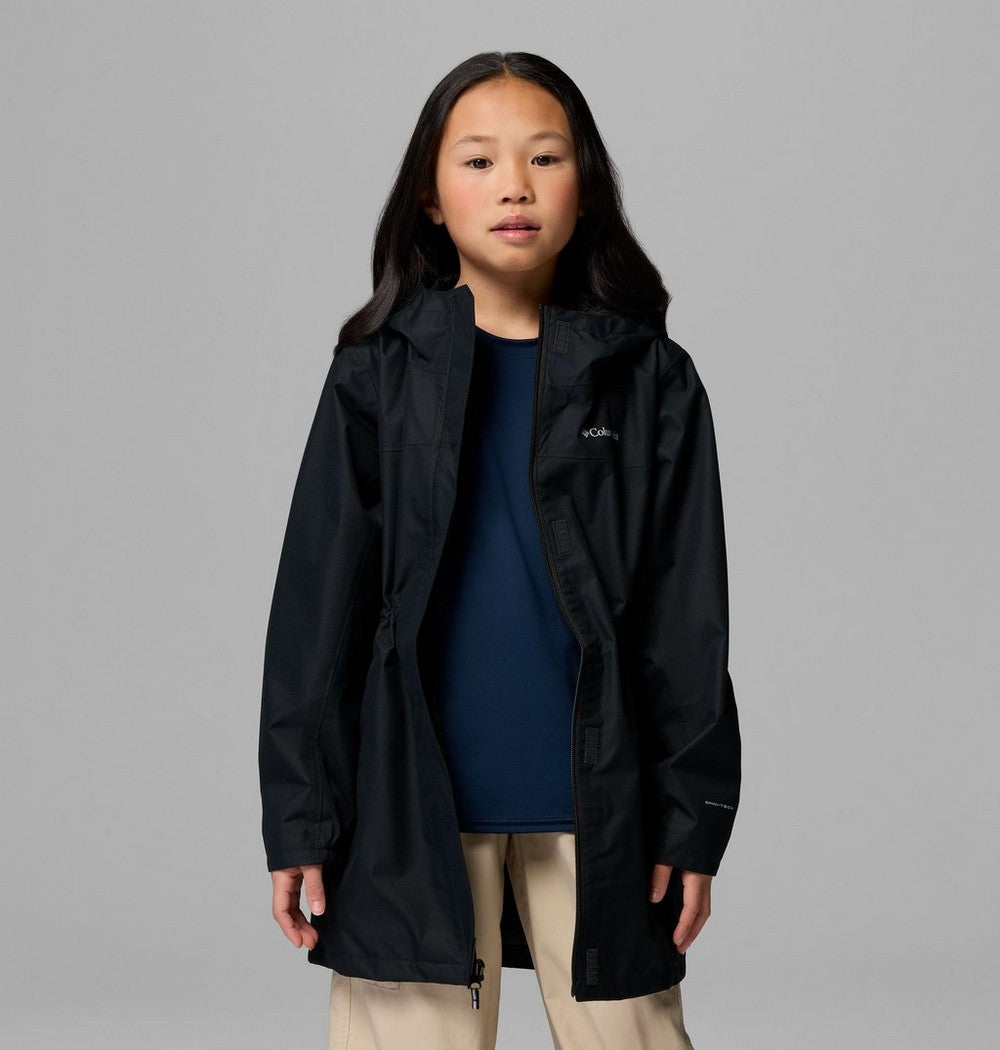 Girls' Long Waterproof Rain Jacket - Black