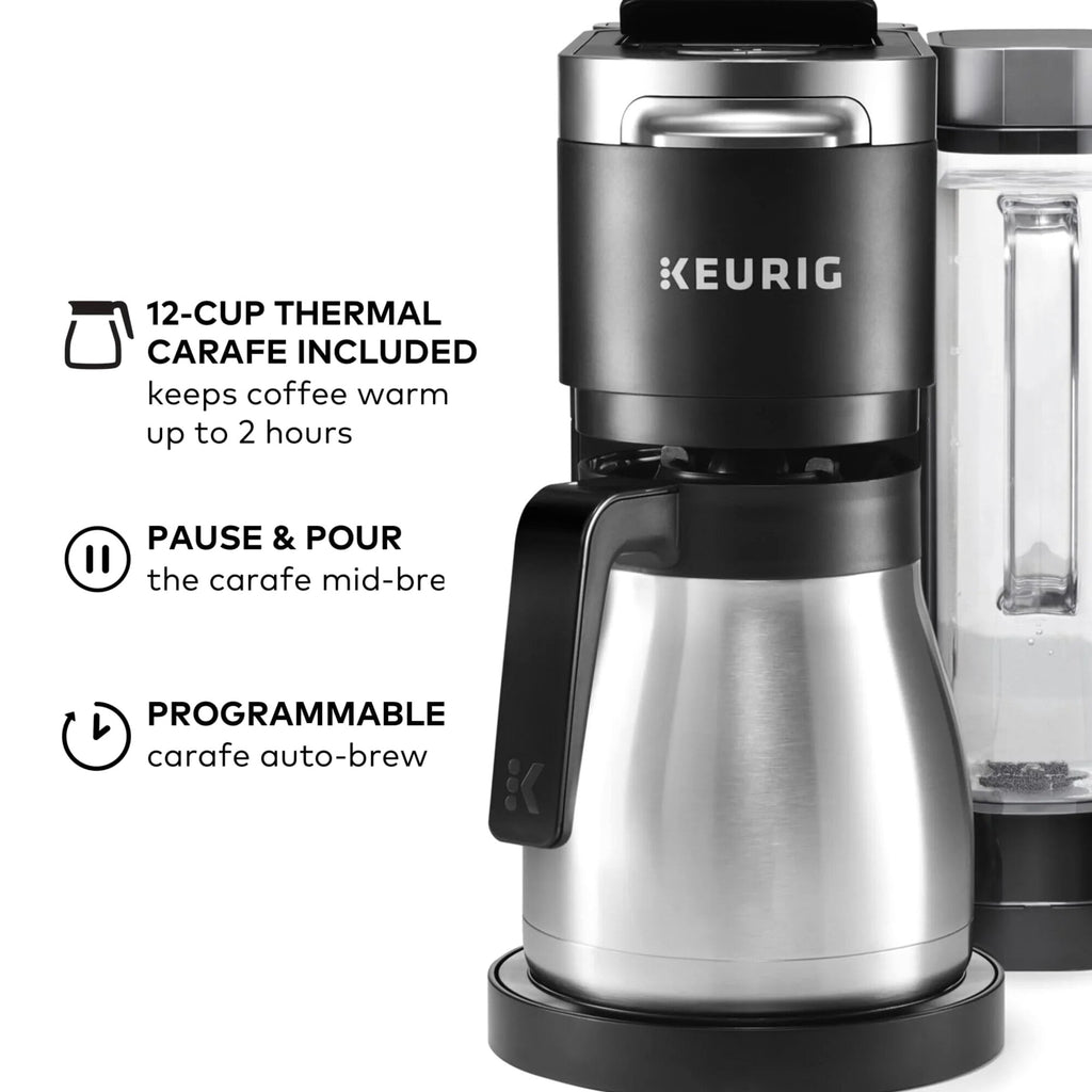 Keurig Single Serve & Carafe Coffee Maker, 60 oz Water Reservoir, 12-Cup Thermal Carafe - K-Duo Plus