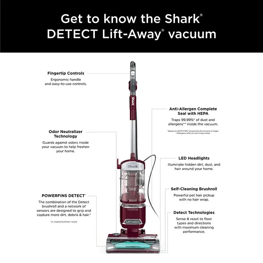 Shark Detect Lift-Away ADV Corded Upright Vacuum With PowerFins Detect And Odor Neutralizer - LA492, Burgundy