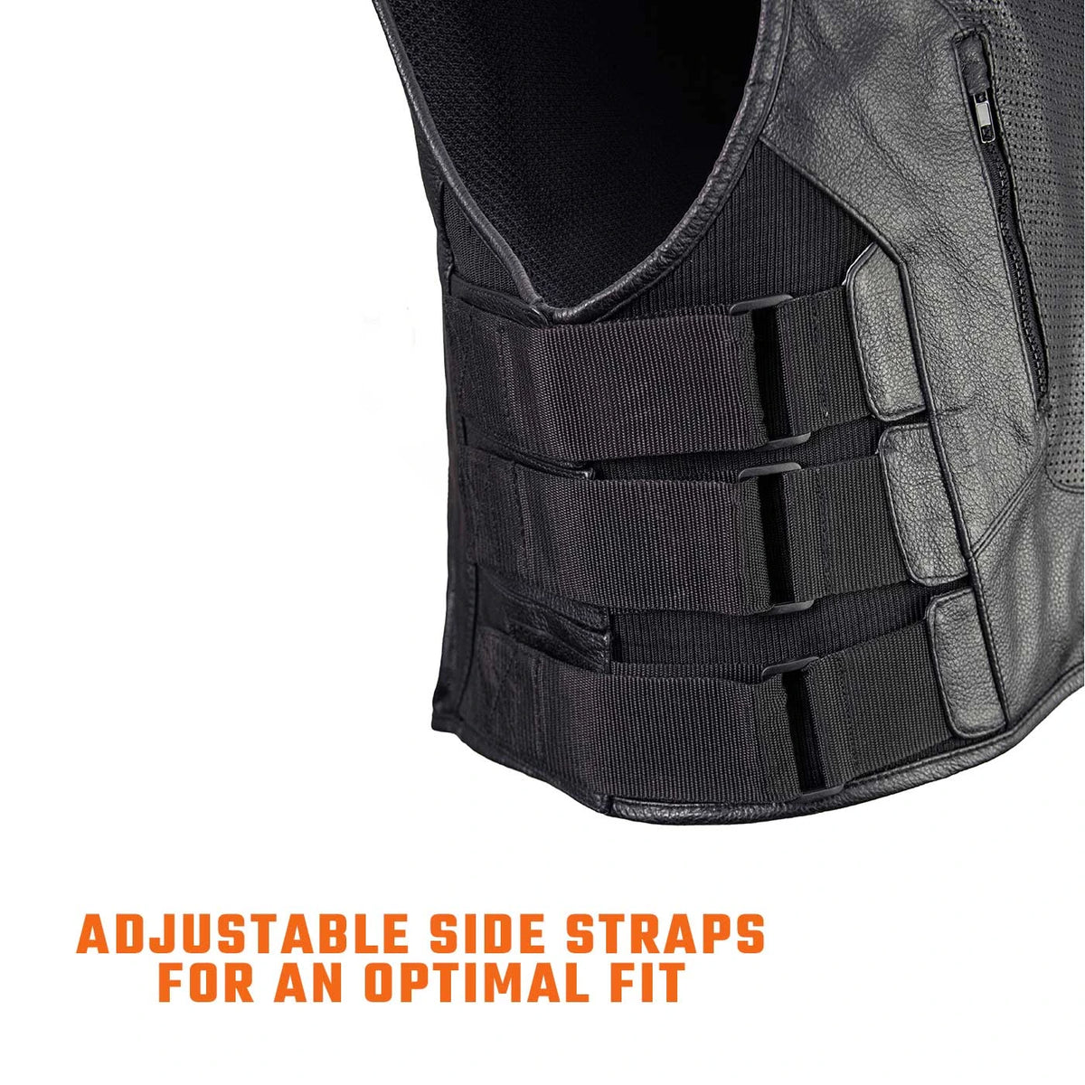 Men's Leather Motorcycle Vest - Black