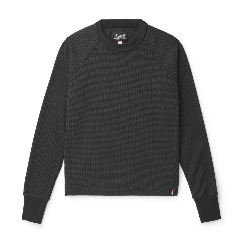 Waffle Knit Long Sleeve Thermal Shirt - Black