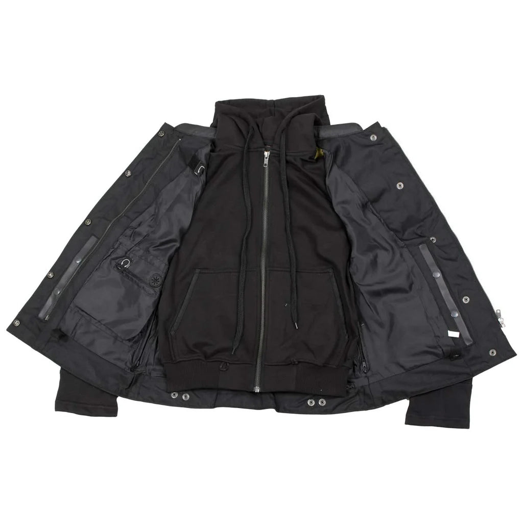 Women's Leather Convertible Hoodie Vest - Black