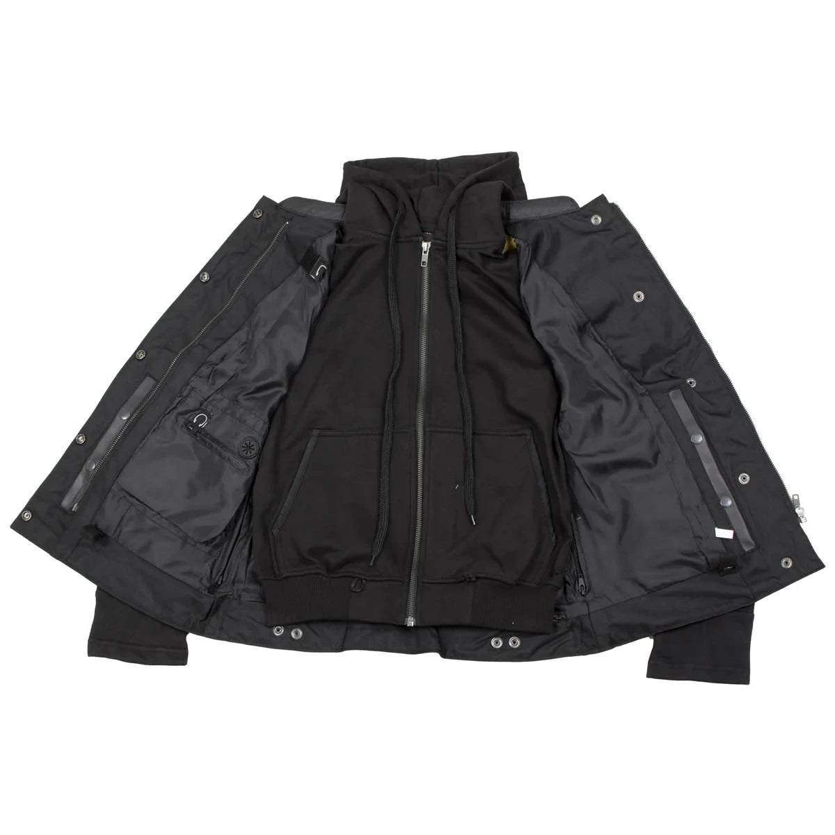 Women's Leather Convertible Hoodie Vest - Black