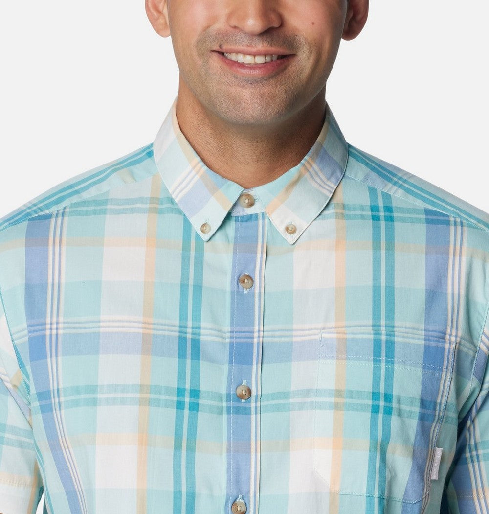 Men's Stretch Short Sleeve Plaid Shirt - Navy
