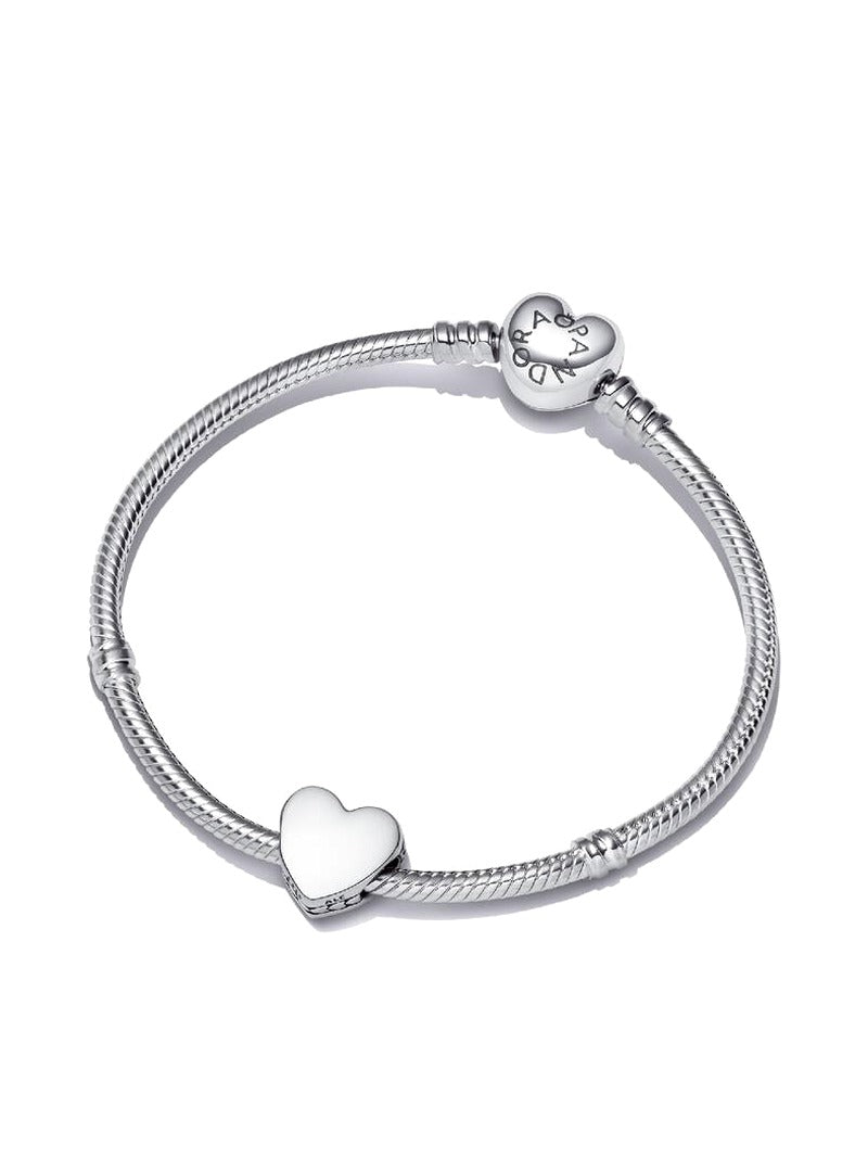 Sterling Silver Engravable Heart Bracelet Set