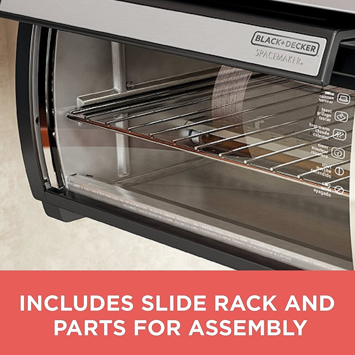 BLACK+DECKER SpaceMaker Under-Counter Toaster Oven, Black/Stainless Steel - TROS1000D