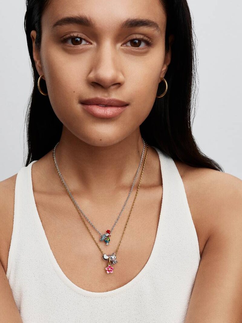 Pink Flower Gold-Plated Dangle Charm