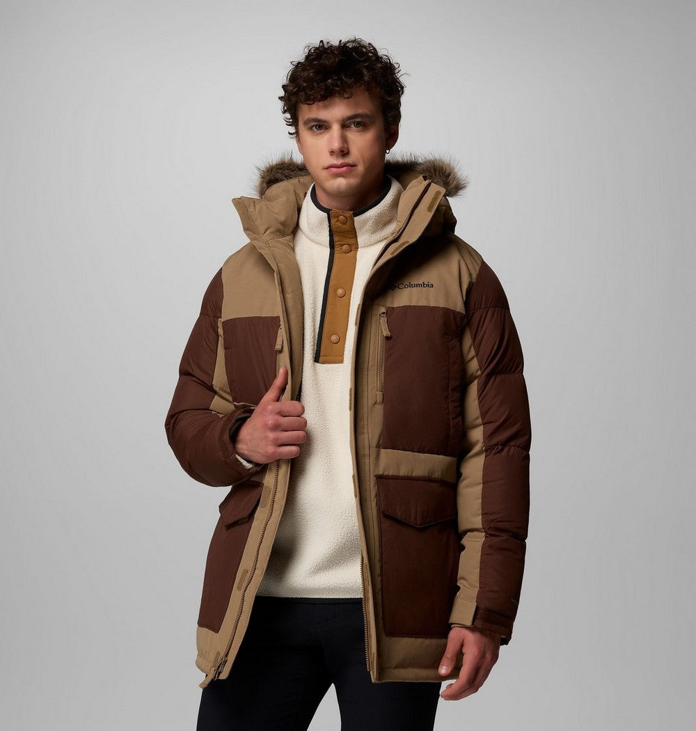 Men's Hooded Insulated Parka - Brown Black