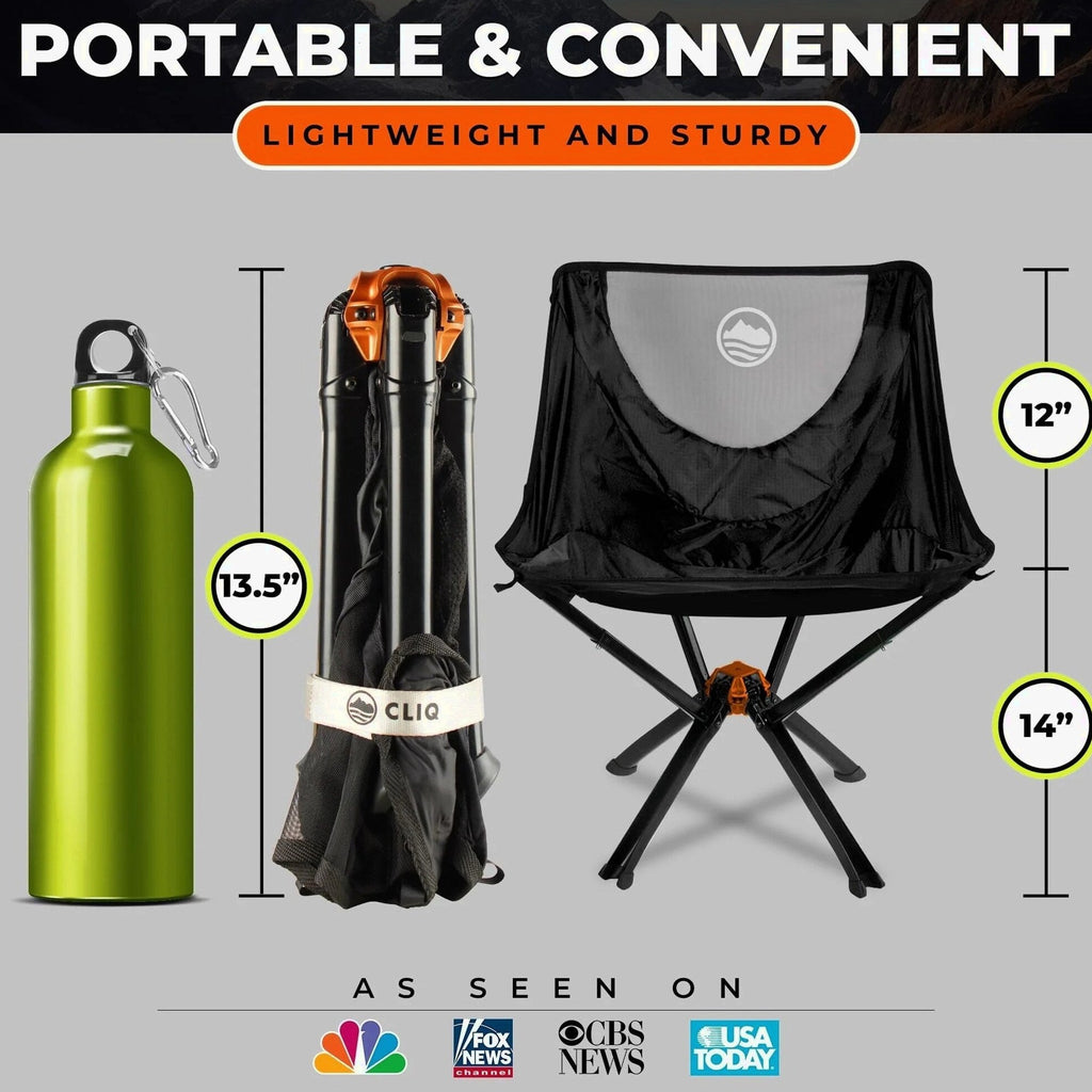 CLIQ Portable Folding Camping Chair, Black, 1 Pack, 300 Lbs - CC01