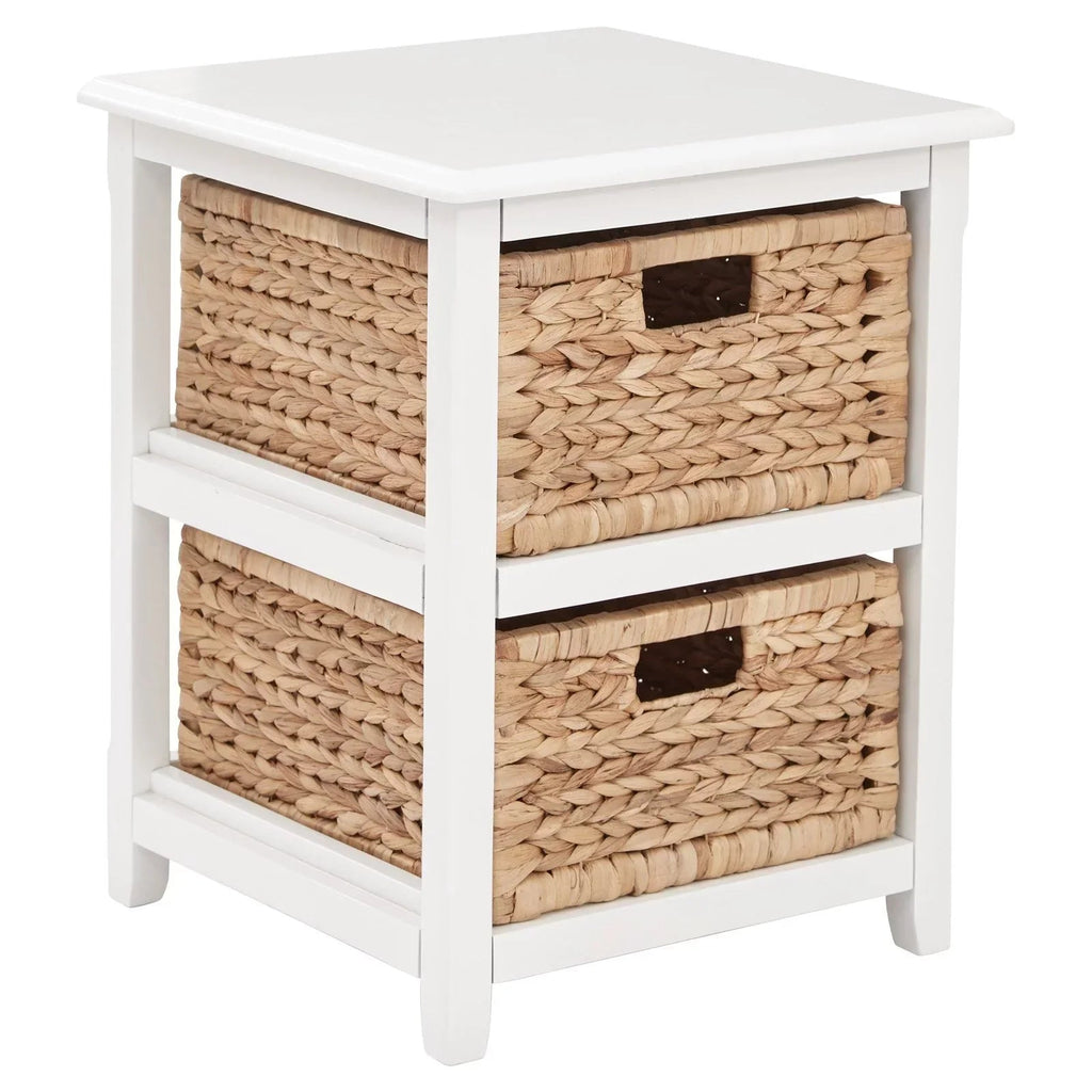Two-Tier Engineered Wood Storage Unit With Natural Baskets, 16.5in W x 15.75in D x 21.25in H - Seabrook