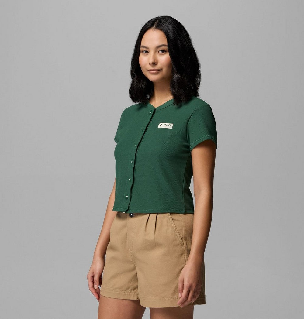 Women's Cropped Button-Front Knit Shirt - Green