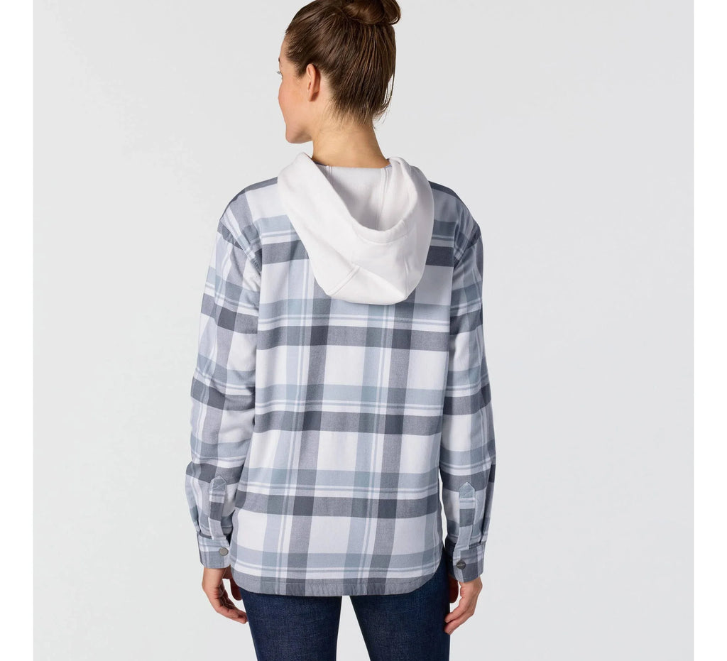Women's Hooded Plaid Shirt Jacket - Blue