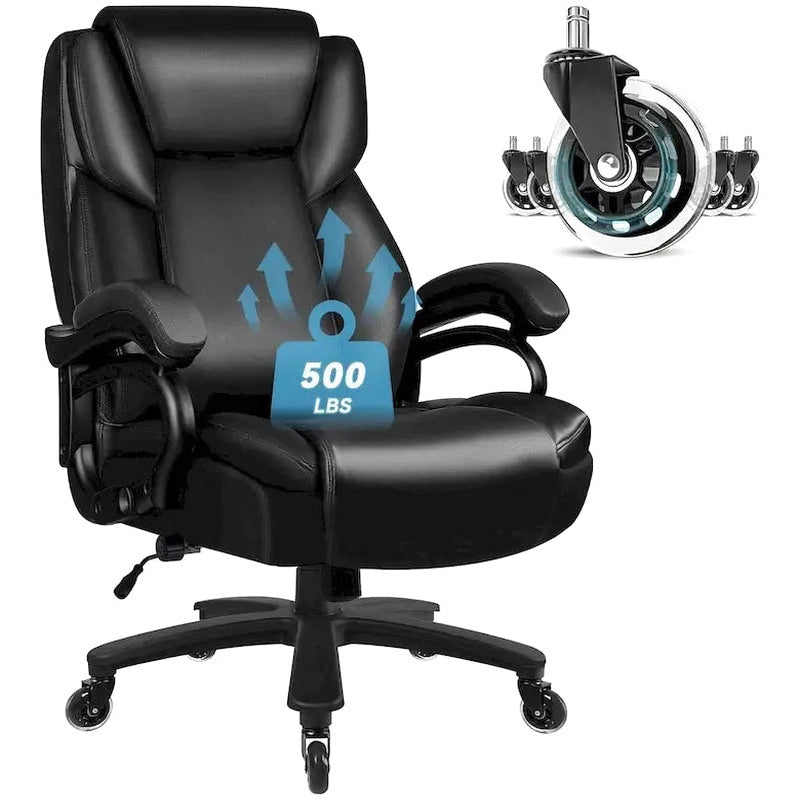 Bossin Big & Tall Executive Office Chair, 500-lb Capacity, PU Leather - Adjustable Lumbar Support