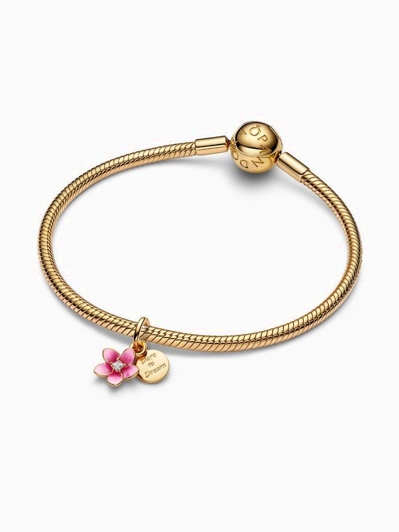 Pink Flower Gold-Plated Dangle Charm
