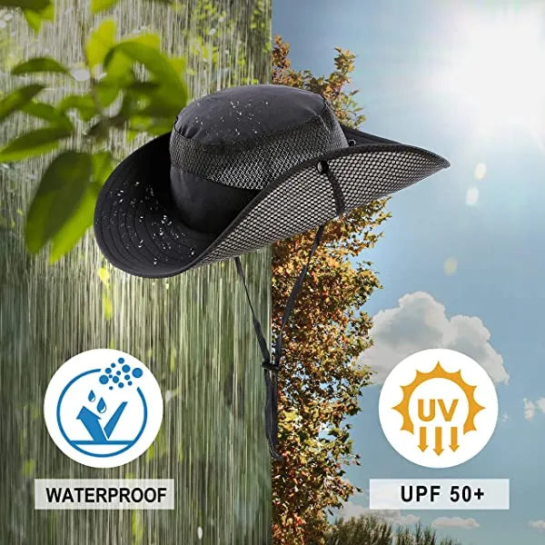 Mens Womens Sun Hat Wide Brim Breathable Mesh Upf 50+ Waterproof Fishing Hat Safari Hat Foldable Boonie Cap A-Khaki