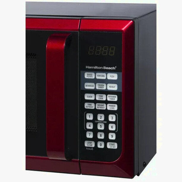Hamilton Beach Microwave Oven 0.9 Cu. Ft., 900W, Red Stainless Steel