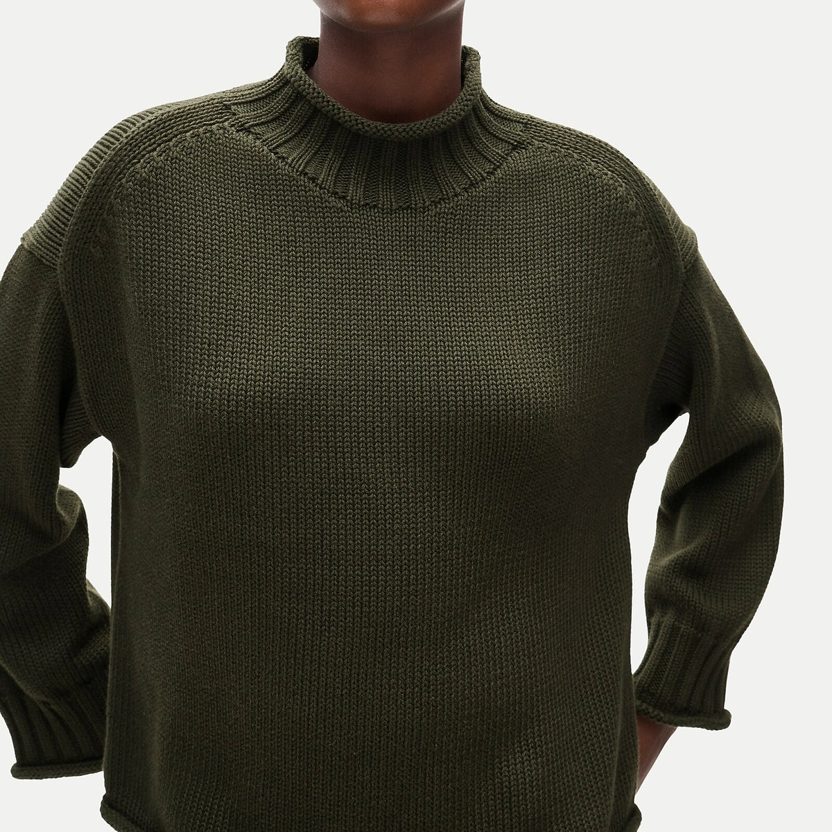 Women's Rolled-Neck Cotton Sweater - Lavender