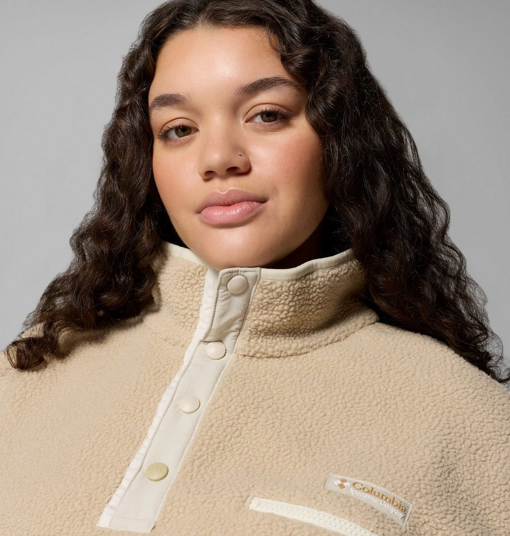Women's Plus Cropped Sherpa Half-Snap Pullover - Tan