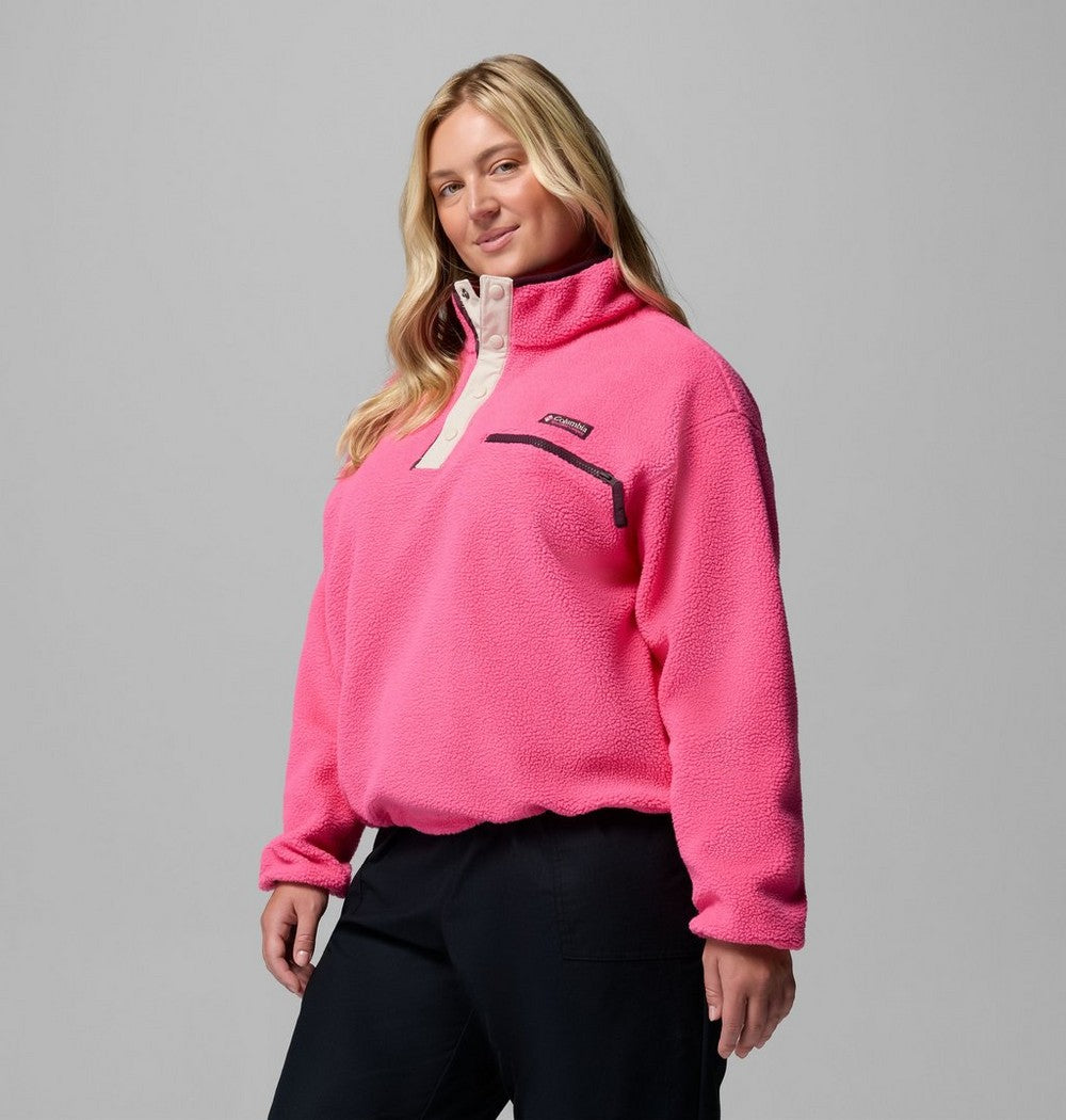 Women's Plus Cropped Sherpa Half-Snap Pullover - Tan