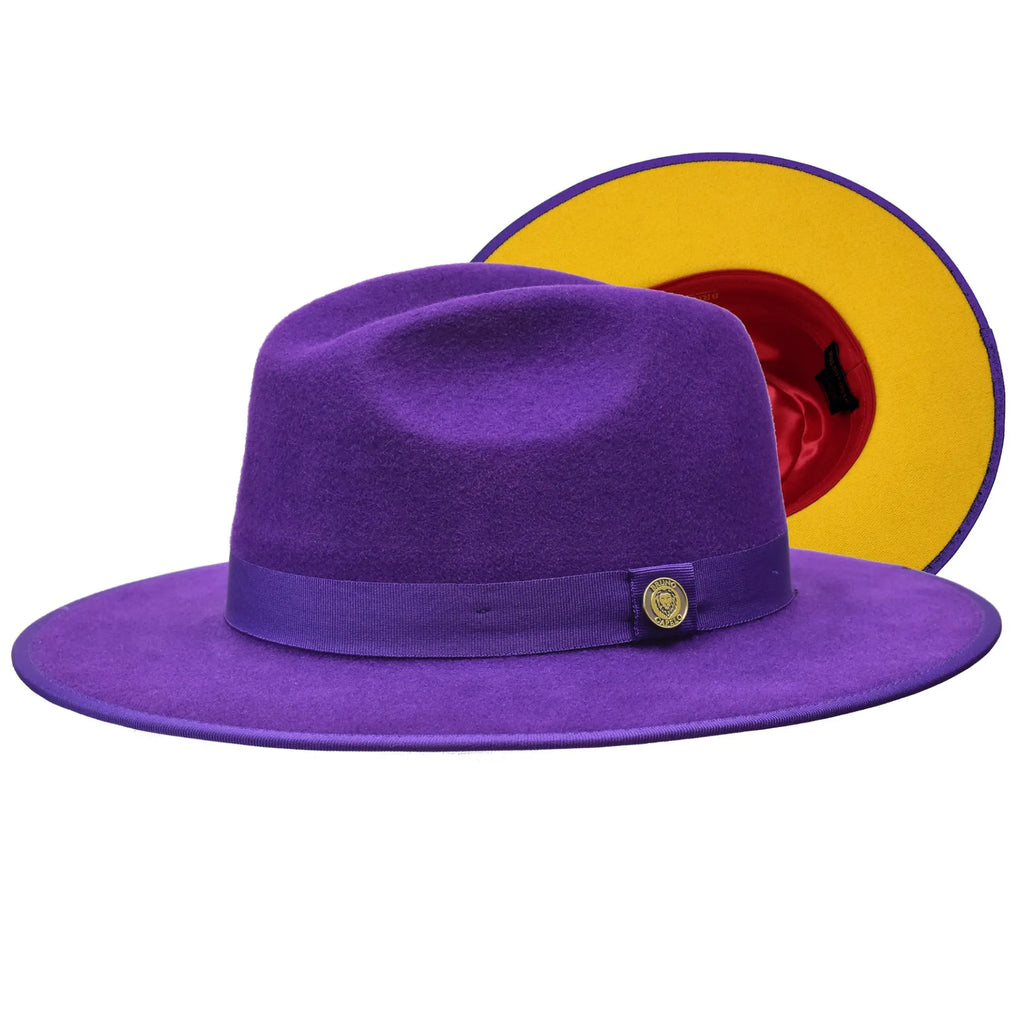 Bruno Capelo Monarch Gold Bottom Wide Brim Wool Fedora-Purple / Gold