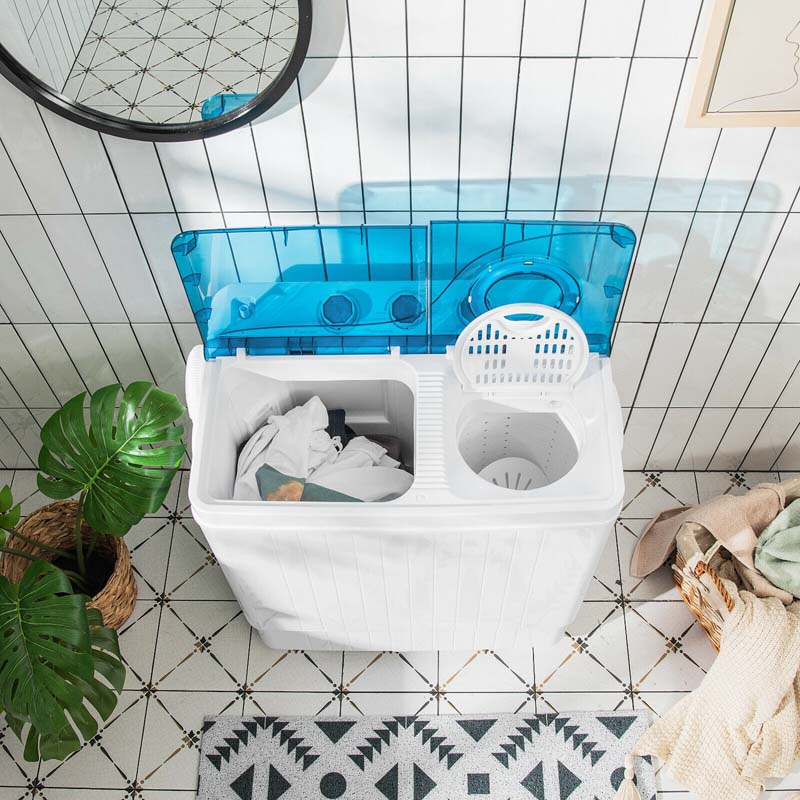 2-in-1 Portable Twin Tub Washing Machine, 18 lbs Wash/8 lbs Spin, Blue - 280 W