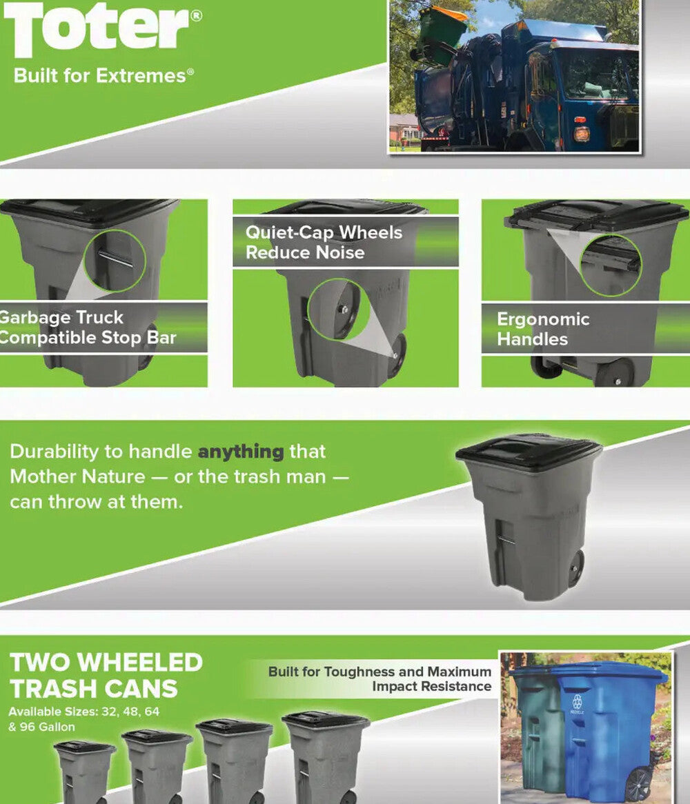 Toter 96 Gallon Trash Can With Smooth Wheels And Lid