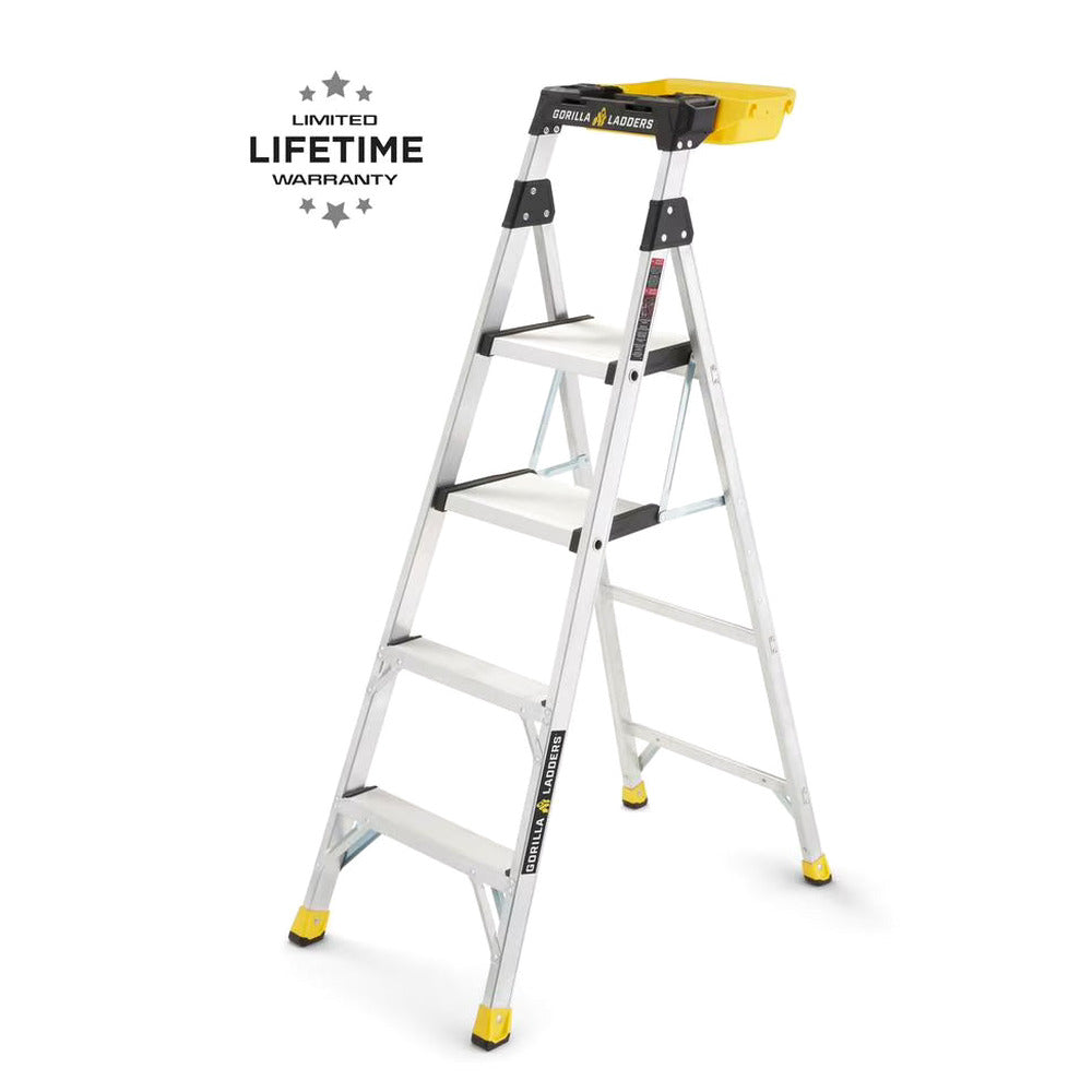 Gorilla Ladders Aluminum Dual Platform Ladder With Project Bucket, 5.5 Ft, 300 Lb Capacity
