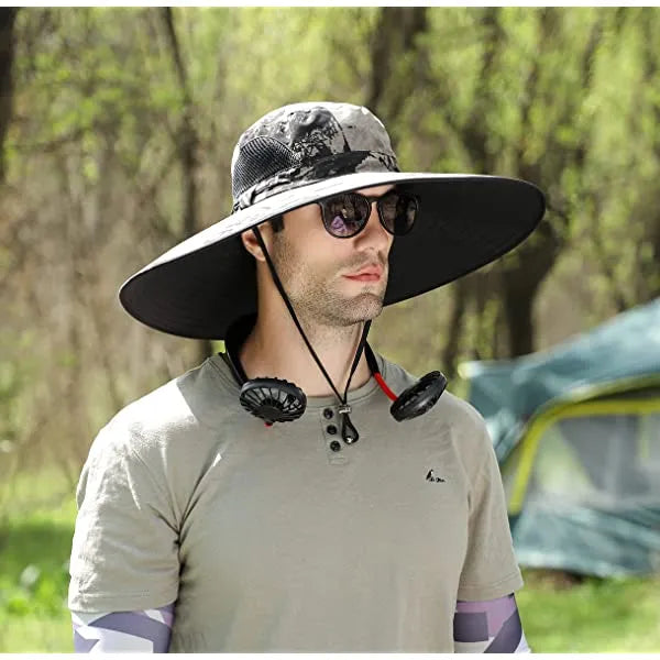 Men Wide Brim Sun Hats Upf50+ Waterproof Breathable Bucket Hat For Fishing, Hiking, Camping C06-Army Green Ink