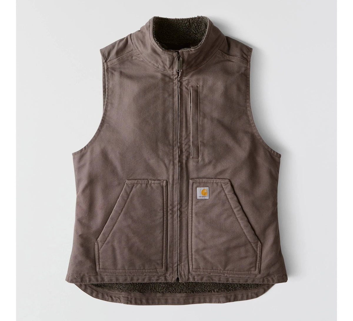 Women's Sherpa-Lined Mock Neck Vest - Taupe