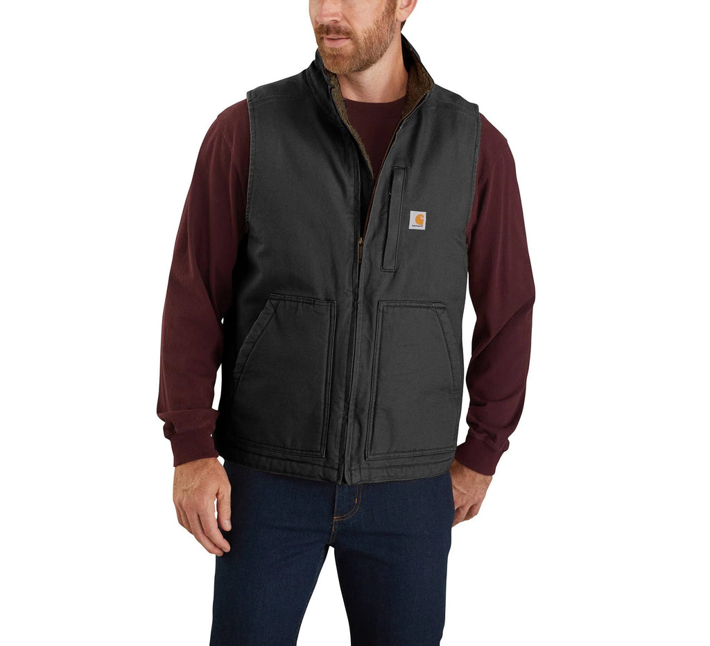 Men's Sherpa-Lined Cotton Canvas Vest - Black
