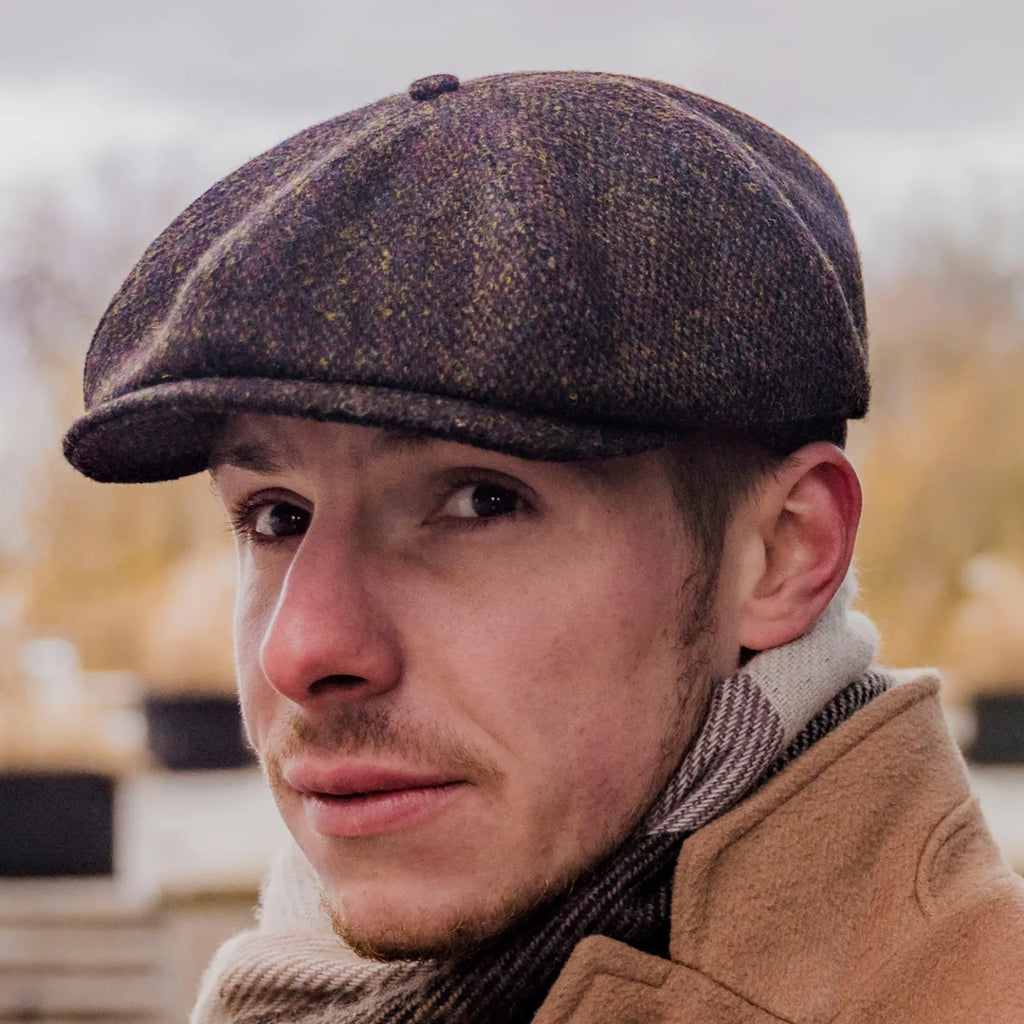 Birmingham Genuine Scottish Herringbone Tweed 8 Panels Man Cap Brown