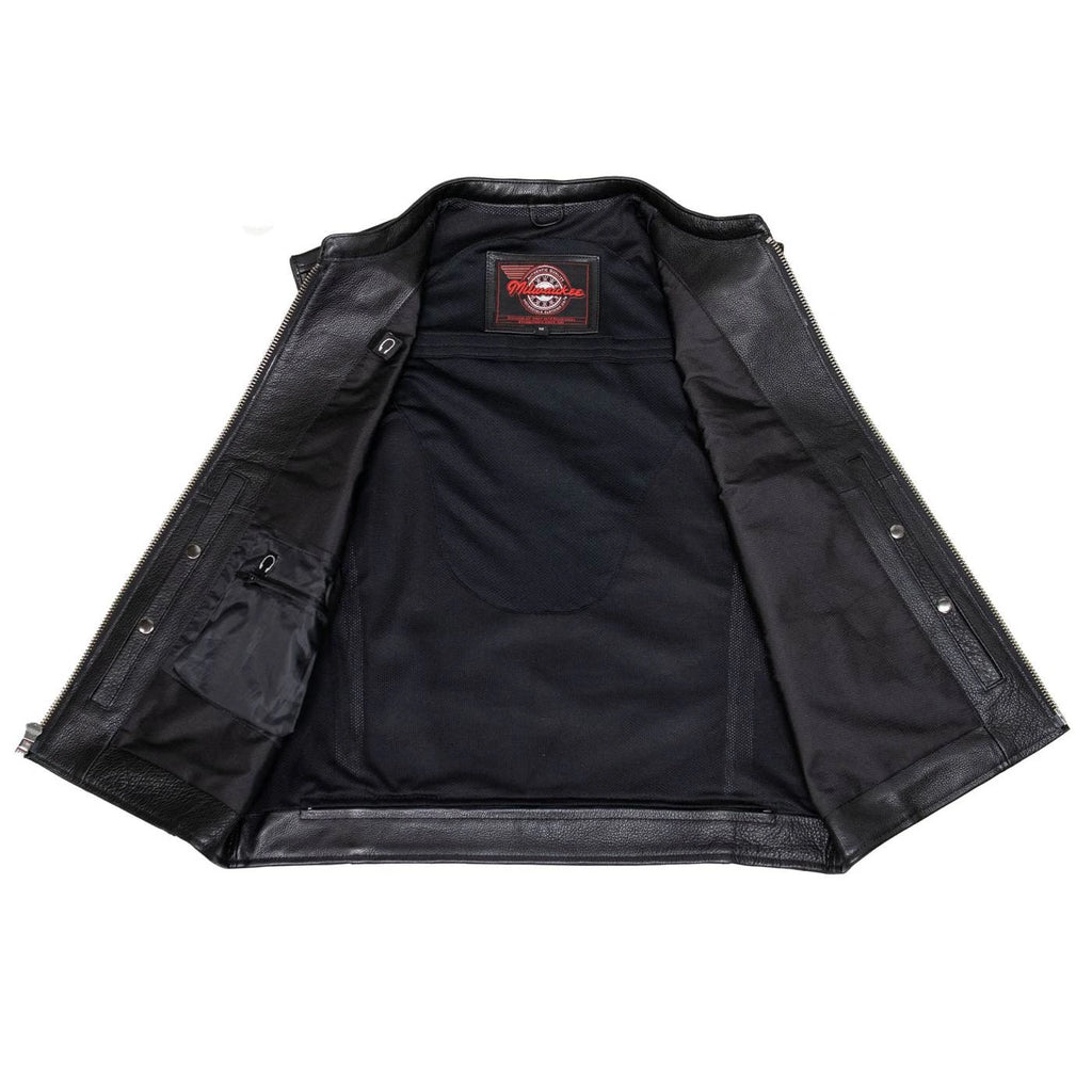 Men's Naked Cowhide Motorcycle Vest - Black