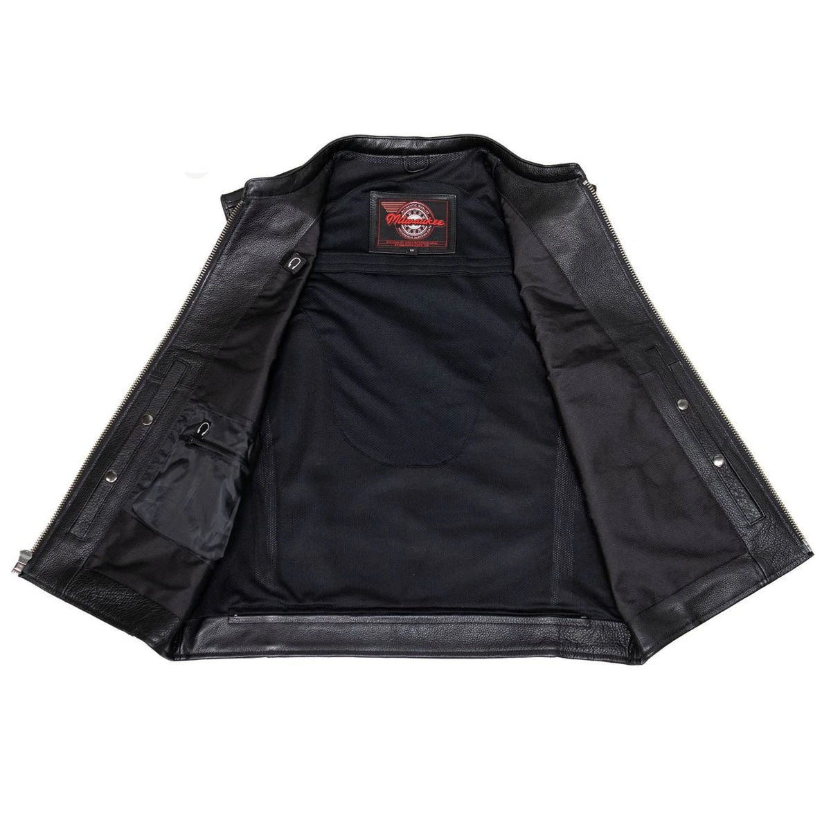 Men's Naked Cowhide Motorcycle Vest - Black