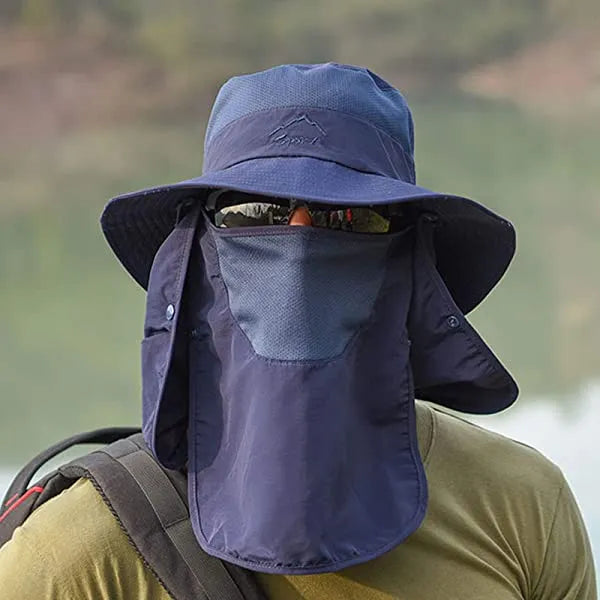 Fishing Hat For Men & Women, Outdoor Uv Sun Protection Wide Brim Hat With Face Cover & Neck Flap Army Green