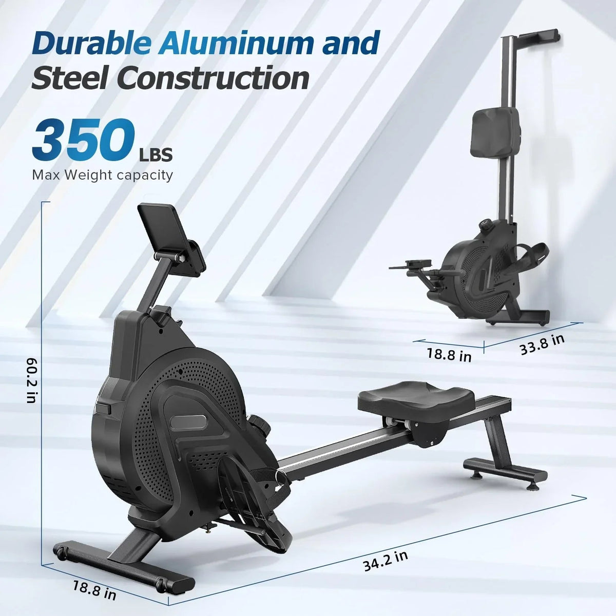 Neche Folding Magnetic Rowing Machine, 16 Resistance Levels, 350lb Weight Capacity, Black
