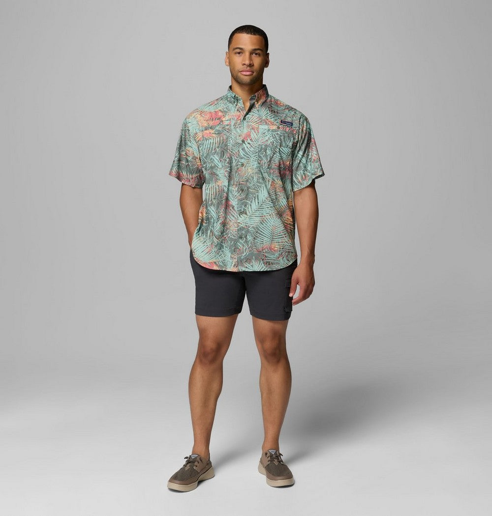 Men's Vented Short-Sleeve Fishing Shirt - Green Gingham