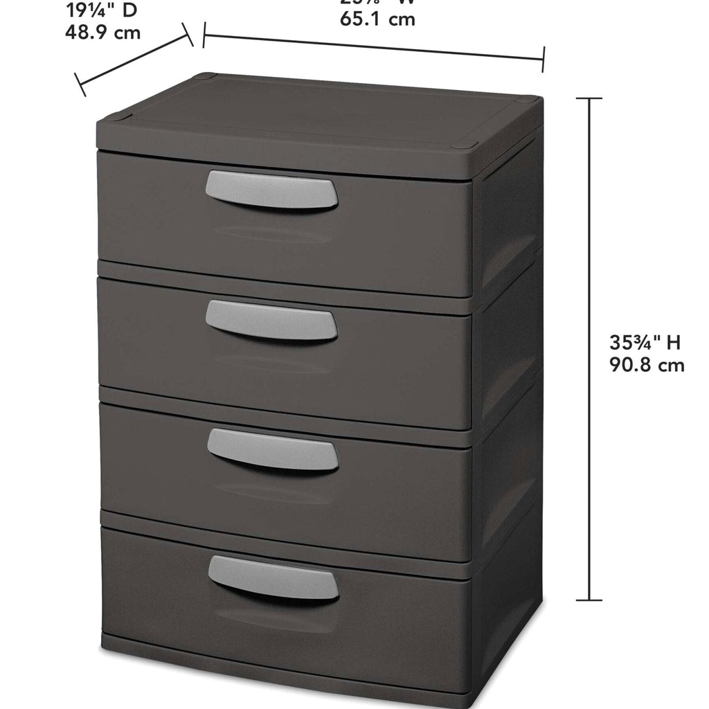 Sterilite Heavy-Duty 4 Drawer Plastic Storage Unit, Flat Gray