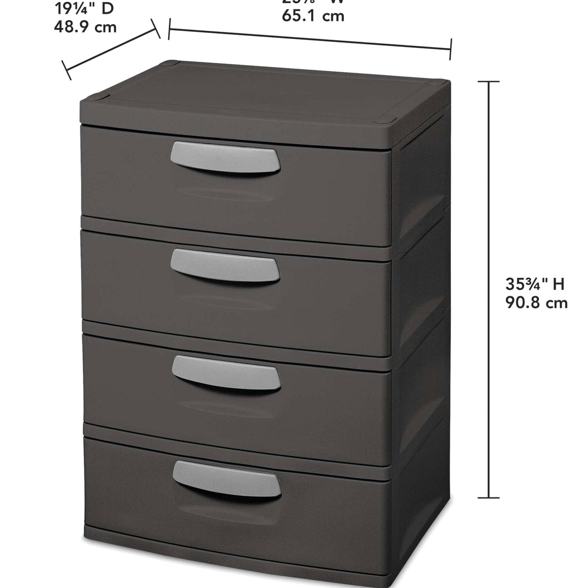 Sterilite Heavy-Duty 4 Drawer Plastic Storage Unit, Flat Gray
