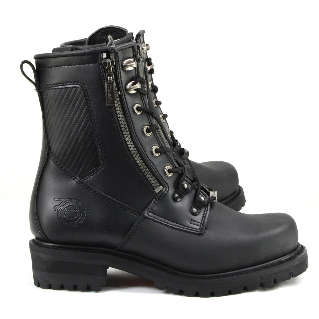 Men's Lace-Up Motorcycle Boots - Black