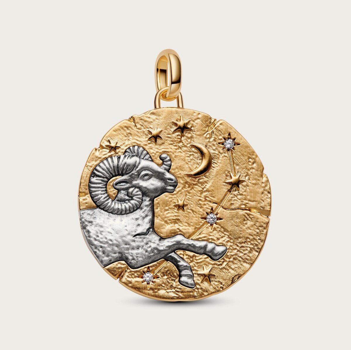 Oversized Aries Zodiac Medallion Charm - Gold