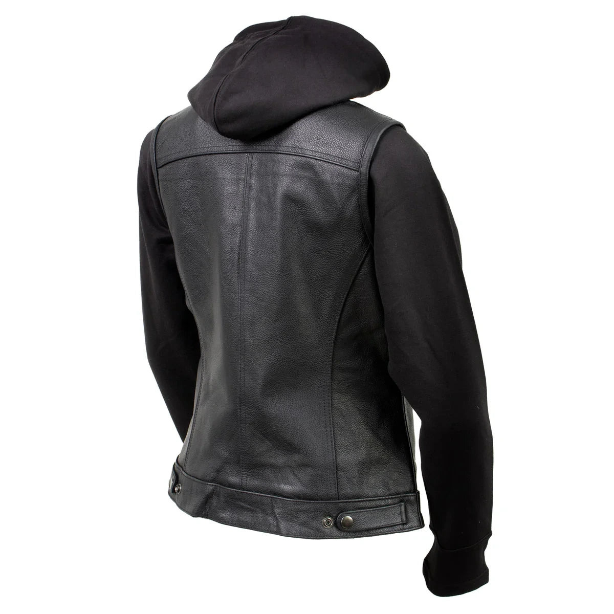 Women's Leather Convertible Hoodie Vest - Black