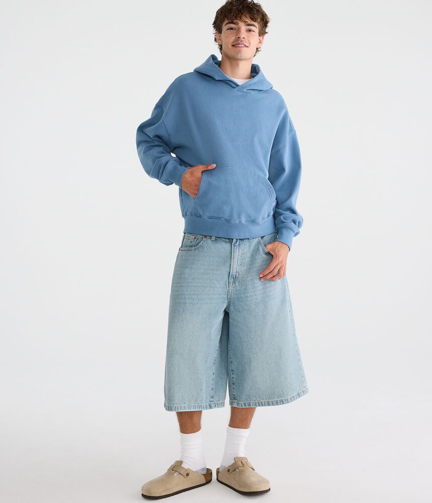 Men's Boxy Pullover Fleece Hoodie - Blue