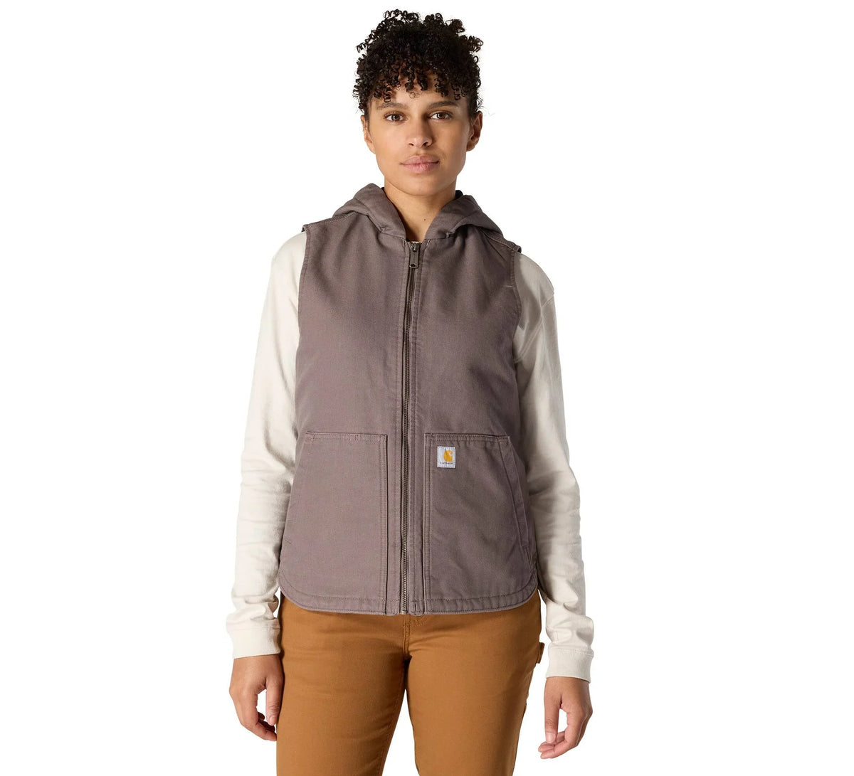 Women's Insulated Hooded Cotton Canvas Vest - Taupe