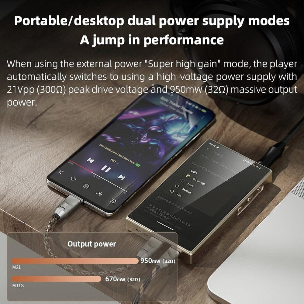 FiiO Hi-Res Music Player, Android 13, Snapdragon 680, 64 GB, Blue-Black - M21