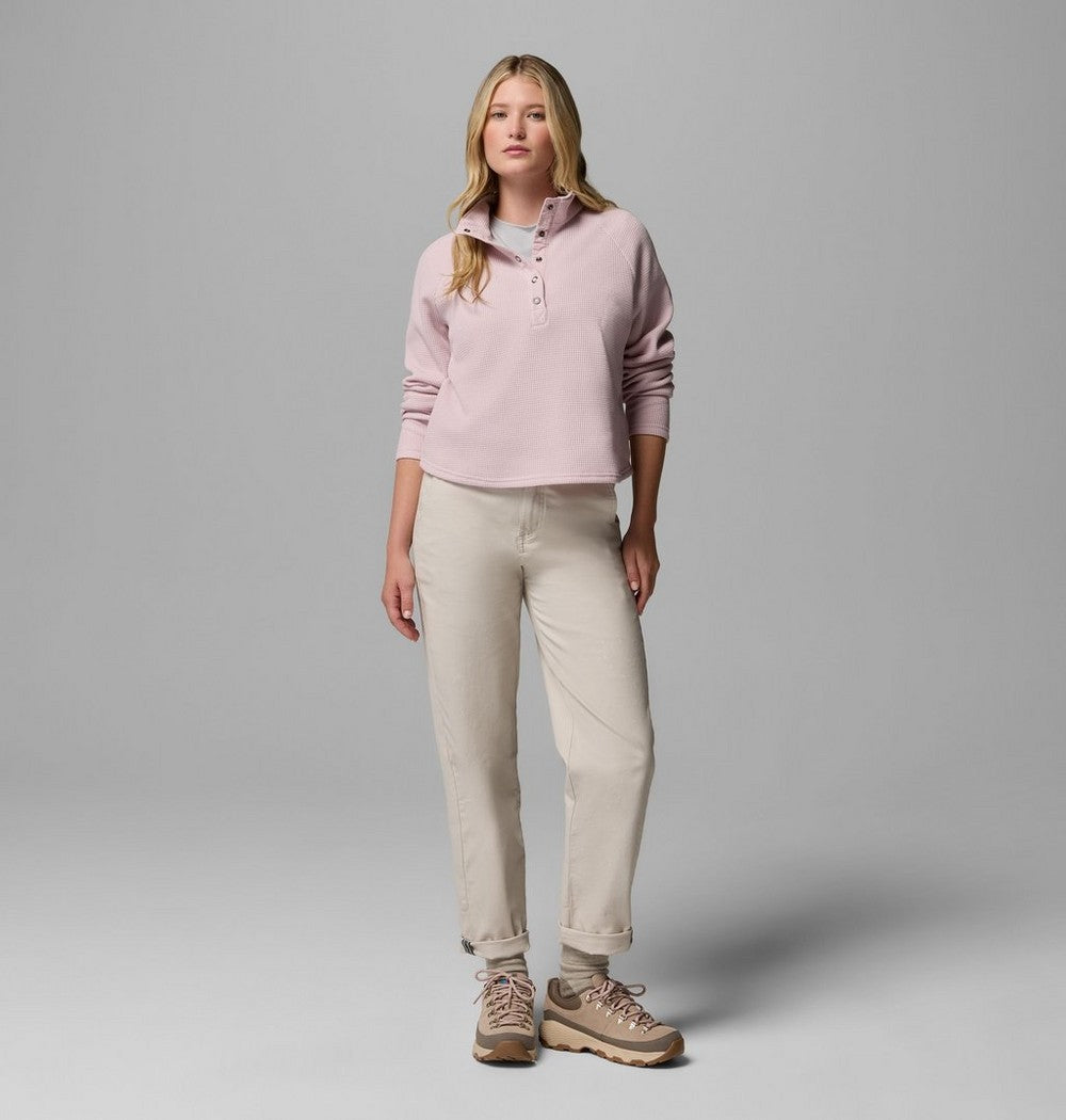 Women's Waffle Knit Half-Snap Shirt - Pink