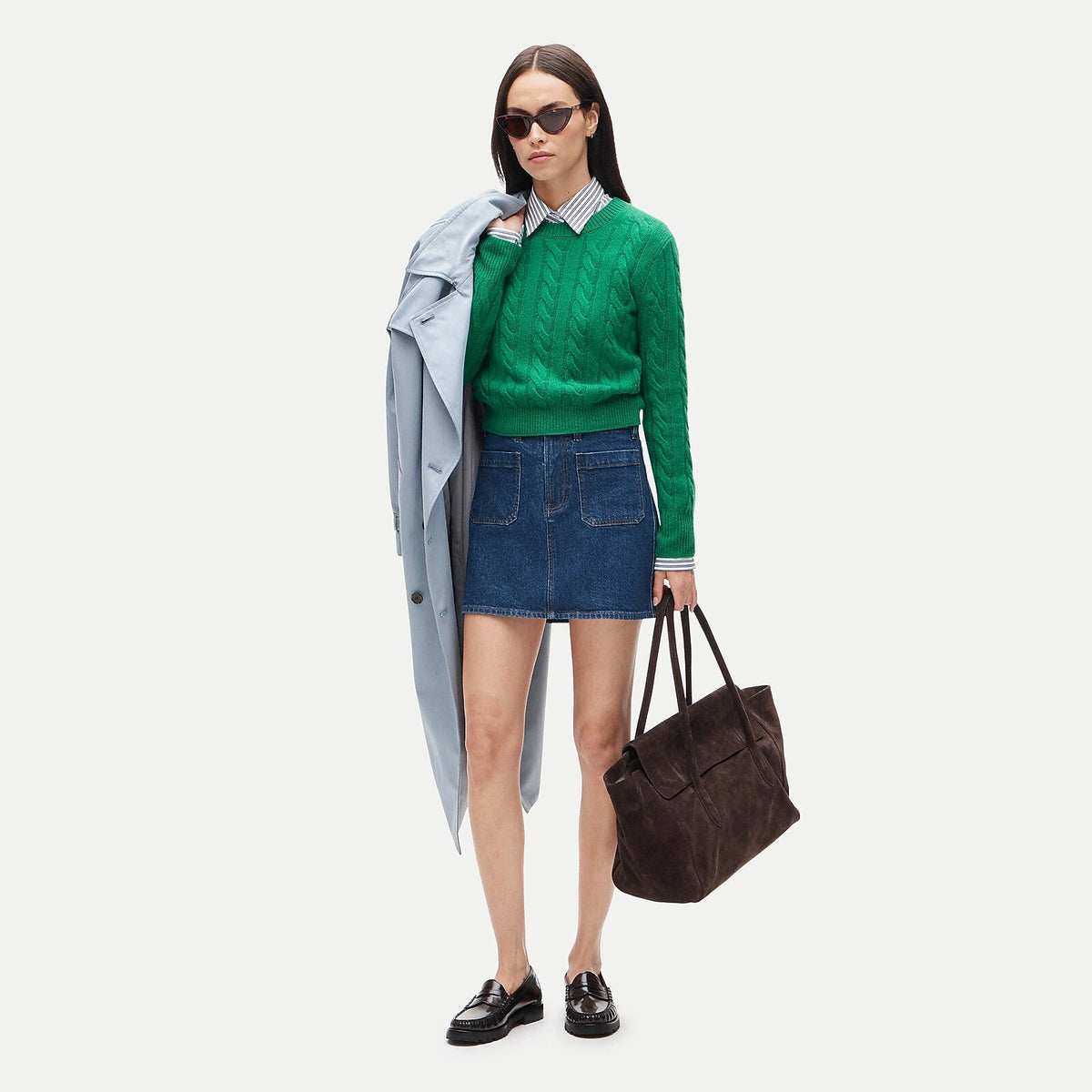 Women's Cable-Knit Cashmere Crewneck Sweater - Navy