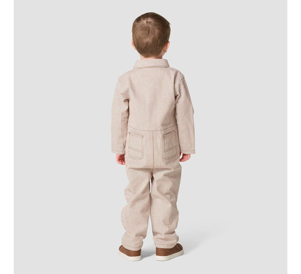 Kids' Striped Twill Snap-Front Coverall - Brown