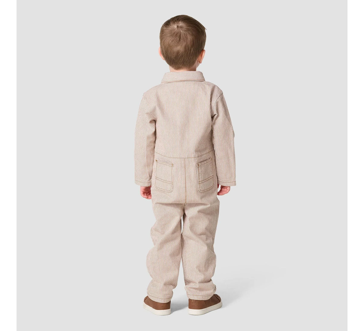 Kids' Striped Twill Snap-Front Coverall - Brown